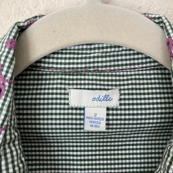 Anthropologie Gingham Embroidered Floral Eyelet Button Down Shirt Top by Odille - Picture 3 of 9